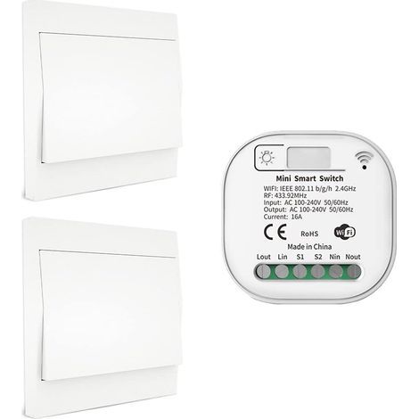 RF433 et WiFi Télécommande sans Fil Interrupteur d'éclairage, Pas de Batterie & câblage & hub requis, Compatible avec Alexa Google Home Tuya Smart Life APP, 2 Commutateur 1 récepteur Kit (1/5)