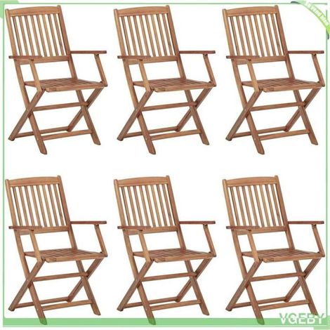 Chaises pliantes de jardin - FAFEICY - 3074948 - Bois d'acacia massif - Lot de 6 - Coussins taupe (1/5)