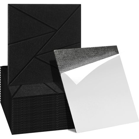 Wolketon Akustikplatten 18 stuks Quadratisch Dreieck Schwarz selbstklebend Schallschutzplatten Hohe Dichte Wandpaneel