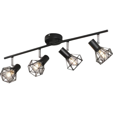 Plafonnier Led - 4 Spots Orientables - Design Industriel Rétro - Barre Droite En Métal Noir - Pour Cuisine Couloir Salon Chambre - 1 Unité