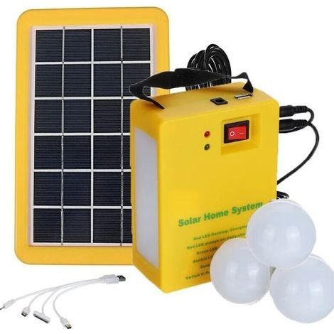Solar Lamps 3 LED Bulbs Camping Solar Power Generator Kit with Battery (1/4)