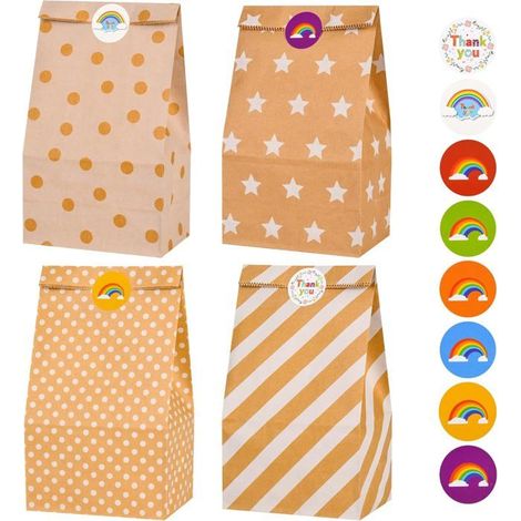 20 Pcs Pochette Cadeau, Sac en Papier Kraft Cadeau, avec 36 Autocollants, Sac en Papier Kraft, pour Bonbons et Cadeaux, pour Noë (1/4)