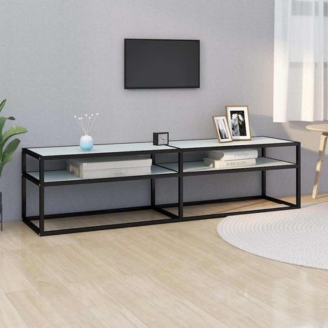 vidaXL Meuble TV Marbre blanc 160x40x40,5 cm Verre trempé (1/5)