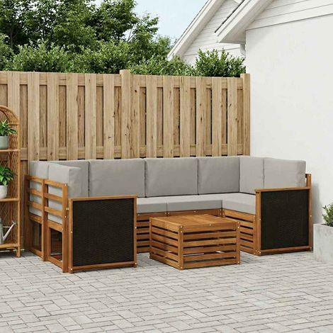 vidaXL Outdoor-Sofagarnitur mit Kissen 7 pcs Natürlich und Hellgrau (1/5)
