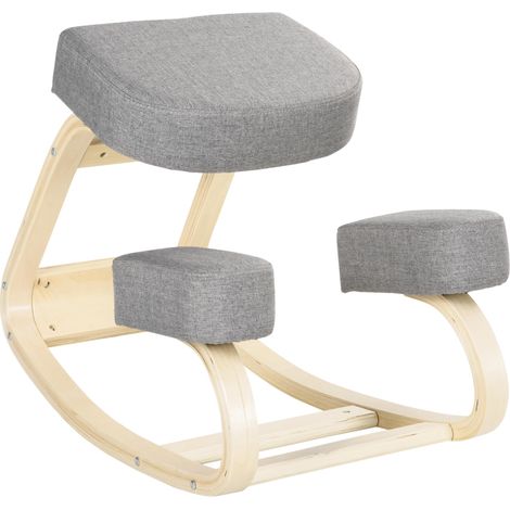 Chaise ergonomique à genoux en bois de bouleau avec coussin, 51 x 69 x 58 cm, grise (1/5)