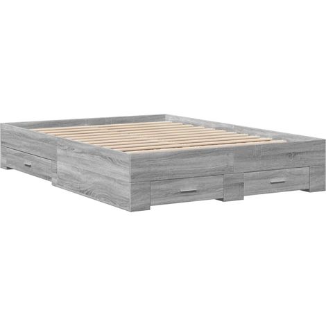 Cadre de lit 32cm en bois avec 2 tiroirs latéraux 2 tiroirs frontaux Helika-Gris-140x190 (1/5)