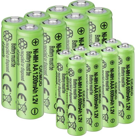 Lot de 16 Piles Rechargeables Ni-MH, 8Pcs AA 1200mAh et 8Pcs AAA 600mAh (1/5)