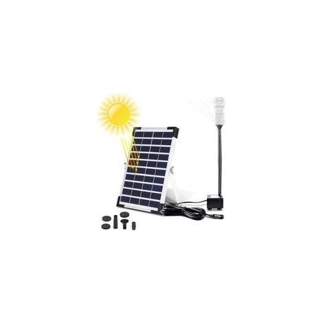 Fontaine solaire extérieure 5W – Débit 380 L/H – Hauteur de pulvérisation 60 cm – 3 buses pour bassin et étang – Pompe à eau solaire (1/5)