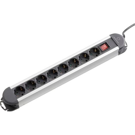 Renkforce 815A-CMB Steckdosenleiste mit Schalter 8fach Schwarz, Silber Schutzkontakt 1 St.
