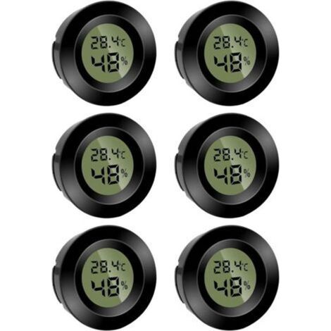 Juego de 6 higrómetros digitales redondos pequeños - Higrómetro - Temperatura (°F) o Celsius (°C) - Para uso en interiores, oficina o sala de estar - Pilas incluidas (1/5)