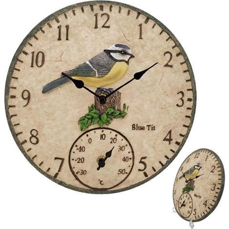 Gartenuhren, wasserdichte Außenuhr, smarte Wanduhr mit Thermometer, Retro-Wanduhr aus Kunstharz (1/4)