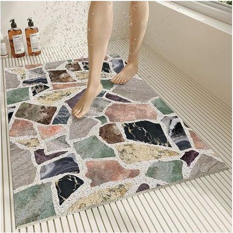Tapis de Douche Antidérapant 80x120 cm, Pvc Moderne avec Trous de Drainage, Absorption Rapide et Confortable, Idéal pour Salle de Bain Humide (1/4)