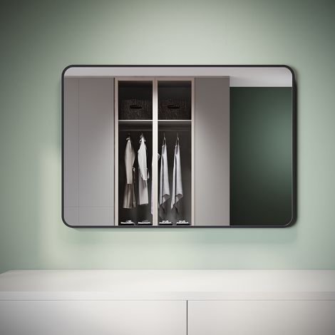 ELEGANT Freestanding Mirrors Black Framed with Clear Definition, Wall-Mounted Square Mirror, Suitable for and Various Home Styles, 1000 x 700 x 35mm (1/5)