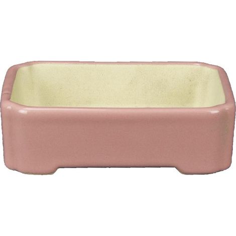 Vaso per bonsai rettangolare in gres smaltato rosa 11x9x2,5 cm - A35