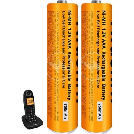 Piles Rechargeables AAA 750mah 1,2v pour Téléphone, Pile AAA 750mah Batterie téléphone, Lot de 2 (1/5)