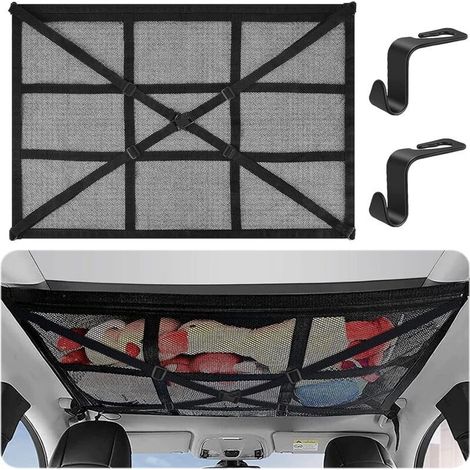 Filet de Rangement pour Toit Voiture 90cmx65cm Universel Bagages Sac pour Le Voyage et Le Organisateur Quatre Accoudoirs de Toit pour SUV, Van (1/5)