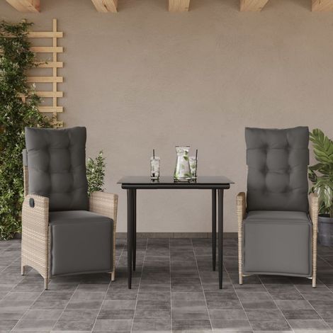 vidaXL Set Pranzo da Giardino 3pz con Cuscini Grigio Chiaro Polyrattan (1/5)