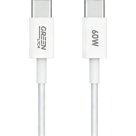Câble USB-C vers USB-C GREEN LYCA, 2 m, charge rapide PD 60 W - Blanc (1/2)