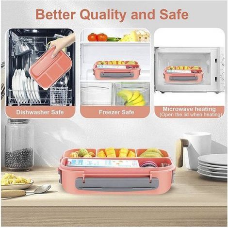 Bento box – Lunchbox – sandwich box – adult lunchbox – children's lunchbox – 4 compartments – Includes sauce container and cutlery (1/5)