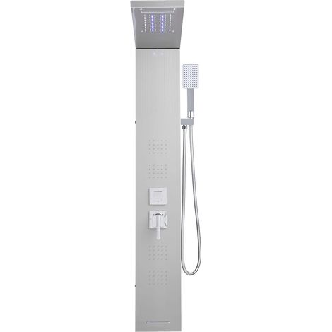 Mophorn Duschpaneel-Turmsystem (5 Modi) mit Regen- und Wasserfall-Duschkopf & LED, (1345 mm) Duschsäule aus gebürstetem Edelstahl, Wandmontage mit Handbrause & 4 Körperdüsen