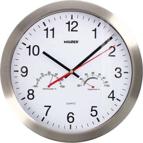 Horloge Murale 30 cm. Avec Hygromètre et Thermomètre. Frontal en Acier (1/4)