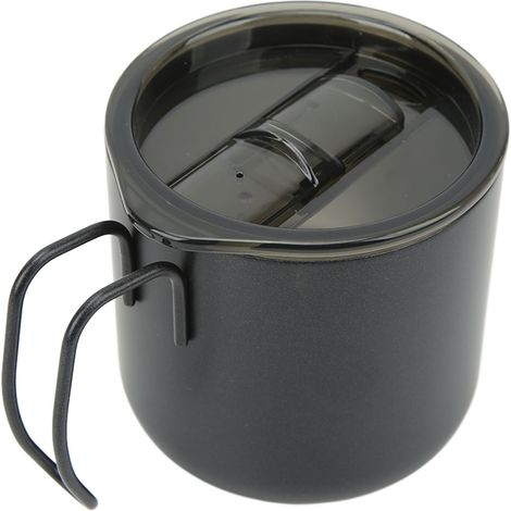350 ml (12 oz) doppelwandiger, isolierter Edelstahlbecher mit Griff, schwarz, ideal zum Campen. (1/5)