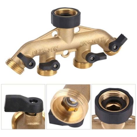 Robinet en laiton 4 voies distributeur de jardin, distributeur de tuyau de jardin, pièces d'irrigation de jardin (1/5)