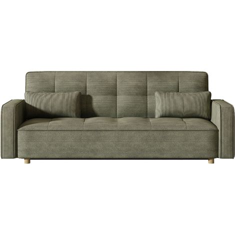 Concept-Usine – Canapé convertible 3 places en velours côtelé vert – Design scandinave – Confort XXL avec mousse recyclée – Dimensions 213 x 89 x 79 cm