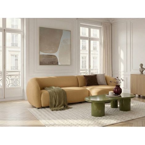 BOBOCHIC - Canapé d'angle convertible avance-recule électrique HALO tissu lisse Angle droit Jaune (1/5)