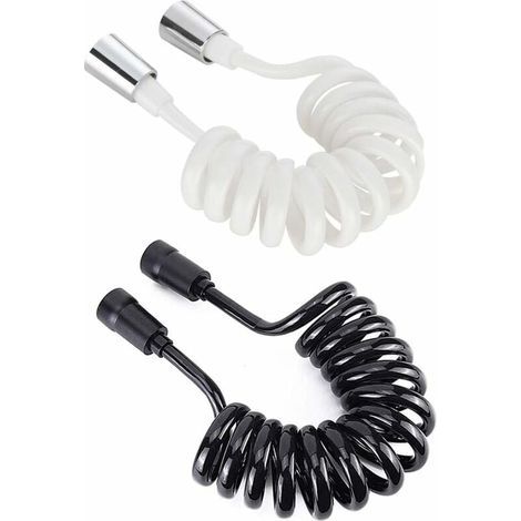 Manguera de ducha Ulisem de 2 piezas, 2 m/6,6 pies. Manguera de ducha flexible retráctil con tapa de cobre, manguera retráctil para ducha, inodoro y bidé, color blanco (negro, blanco). (1/4)