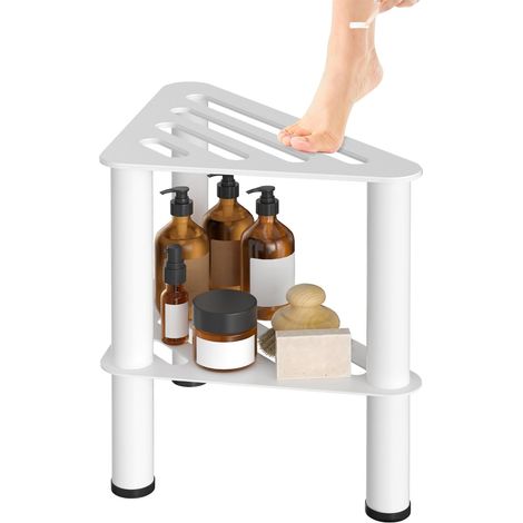 Tabouret de Douche d'angle en MéTal pour Le Rasage des Jambes, Banc de Douche Repose-Pieds pour Douche IntéRieure, Petit Marchepied ImperméAble Et AntidéRapant (1/5)