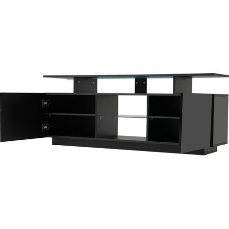 ELVMI TV-Schrank mit 2 Türen und 5 offenen Fächern, LED per App gesteuert, für Wohnzimmer, aus Spanplatte, 140 × 35 × 55 cm, Schwarz (1/5)