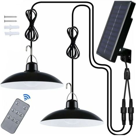Lampe Solaire Extérieur, Double Tête IP65 éTanche Lustre Solaire avec Télécommande pour Jardin/Pergola/Balcon/Terrasse