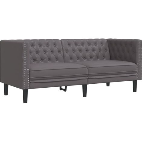 Canapé  Sofa à 2 places Chesterfield gris similicuir