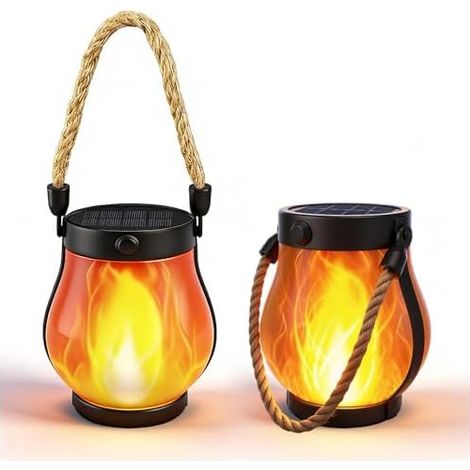Lot de 2 lanternes solaires pour l'extérieur - Avec corde suspendue - Résistantes aux intempéries - Pour table extérieure, terrasse, balcon, cour (1/5)