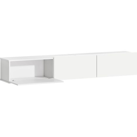 Meuble TV mural 180 cm, support télé pour écran jusqu'à 82 pouces, 3 portes battantes à fermeture amortie, blanc (1/5)