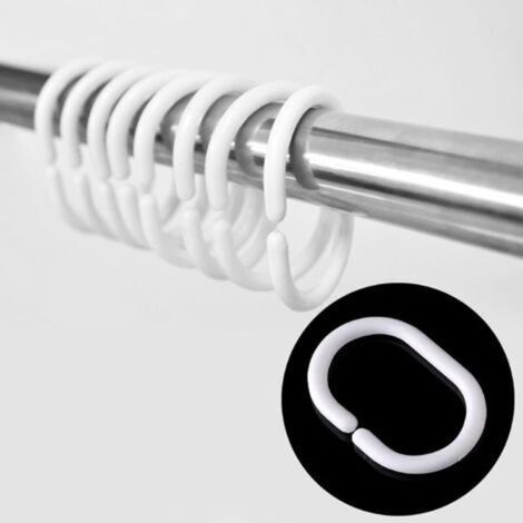 (White), 12pcs C-Shaped Plastic Shower Curtain Rings Curtain Hooks for Door Curtain, Window Curtain (1/4)