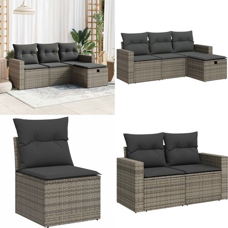 vidaXL 4-tlg. Garten-Sofagarnitur mit Kissen Grau Poly Rattan (1/5)