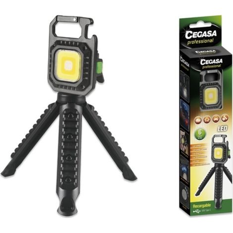Cegasa Profi-Taschenlampe mini mit Kobalt-Stativ bis zu 670lm - weiß, gelb, weiß-gelbes Kombinationslicht, rot  und blinkend flash light - usb-c Akku - Farbe schwarz