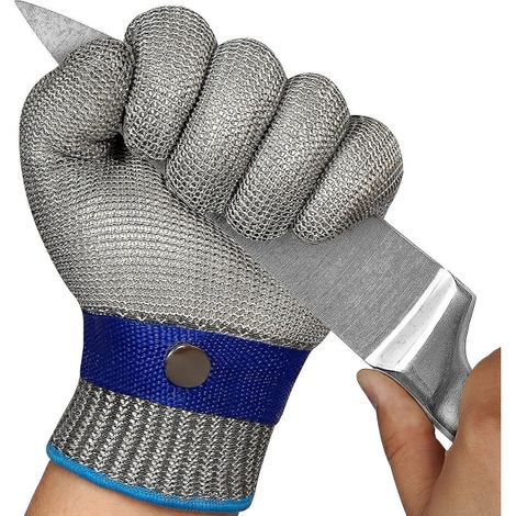 Gants maille grade 9 anti-coupure, acier inoxydable, taille S, protection coupe élevée, paire robuste pour travail manuel. (1/3)
