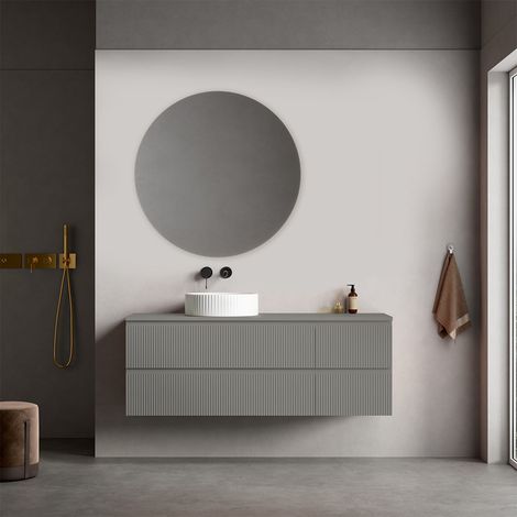 Mobile bagno sospeso cannettato reversibile 140 cm Grigio Londra per Lavabo d'appoggio Specchio Tondo - Fiji Paint Top Canneté (1/4)