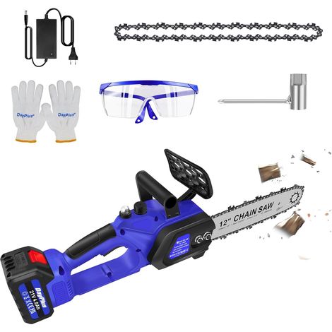 Tronçonneuse à Batterie 12 Pouces Tronçonneuse Électrique Sans Fil 21V avec Système d'Huile, Batteries Rechargeables 4000mAh et 2 Chaînes pour Jardinage, Arboriculture et la Coupe de Bois