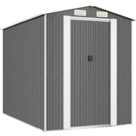 Caseta de jardín, caseta tipo cabina, caseta de almacenamiento para casa, caseta para exteriores, herramientas, resistente, transparente, 192 x 274 x 223 cm, acero galvanizado, gris, 020022256 (1/5)
