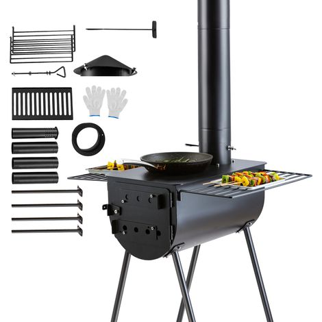 VEVOR Estufa de Leña 2620 mm Estufa Portátil para Tienda de Campaña de Acero de Aleación con 8 Tubos de Chimenea y Guantes Estufa Cálida para Tienda de Campaña para Cocinar y Calentar al Aire Libre