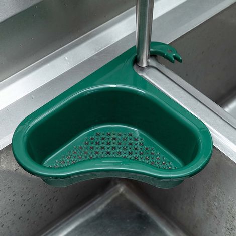 Panier Égouttoir Pour Évier - Panier Filtrant Triangulaire D'Angle - Support Pour Robinetterie - Compatible Tous Éviers - 1 Pièce (1/5)