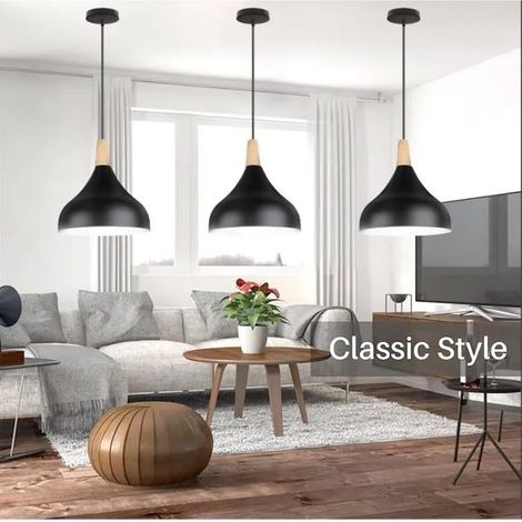 Lot de 3 Moderne Lustre Suspension en Métal,Lampe Luminaire Style Edison pour Restaurant Cafe Bar,Noir,20cm (1/4)