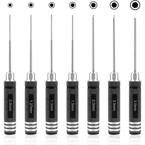 7 pièces Tournevis hexagonal, kit d'outils de tournevis RC (0,9 mm 1,27 mm 1,3 mm 1,5 mm 2,0 mm 2,5 mm 3,0 mm) pour hélicoptère modèle RC - (1/5)