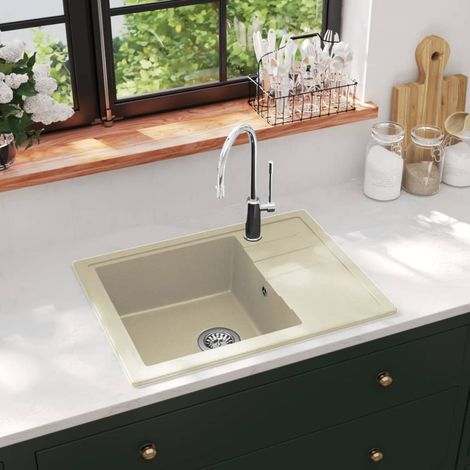 Évier de cuisine ovale avec trop-plein, en granit beige