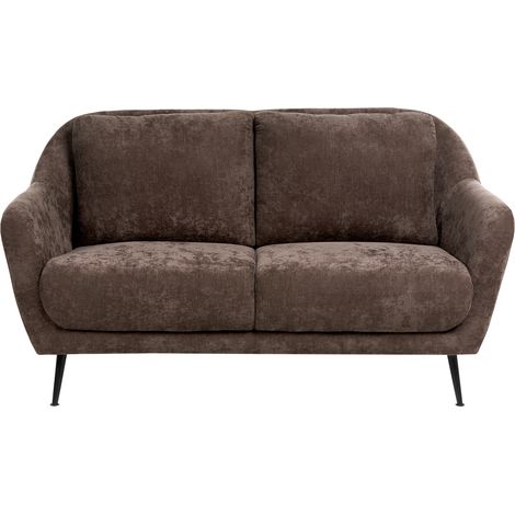 Sofá 2 plazas tapizado de chenilla patas de hierro negras con reposabrazos asiento grueso estilo moderno sala de estar marrón oscuro Eiby