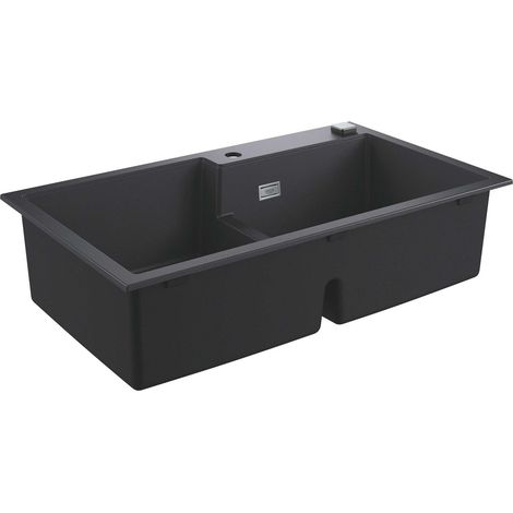Grohe – Évier composite 2 bacs 86x50 cm – Garniture de vidage automatique – Matériau quartz – Système de montage rapide – Filtre à impuretés (1/4)